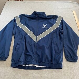 US Air Force PTU Jacket Mens Large Long Navy Blue Excellent Reflective Chevron